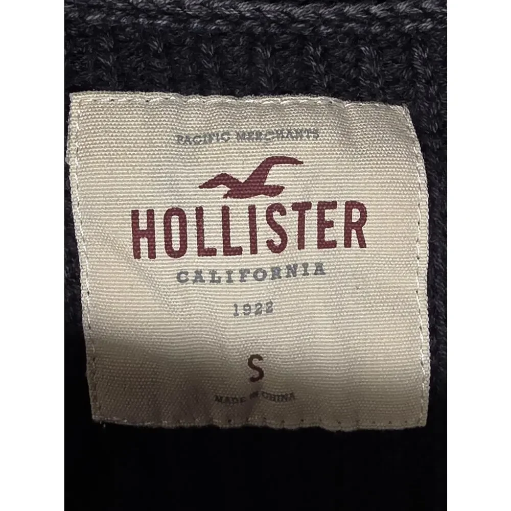 Hollister Womens Small Cold Shoulder Ribbed Sweater Chunky Knit Crew Gray Small